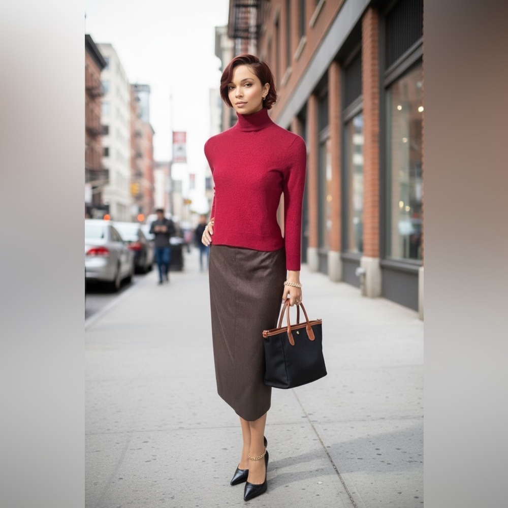 Chic Brown Pencil Skirt and a Banana Republic knit Sweater. Y2K Trending☑️ - Picture 2 of 15